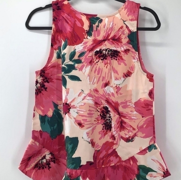 Anthropologie Paper Crane Floral Pink Rose Peplum Tank Top New With Tag Small - Picture 2 of 3